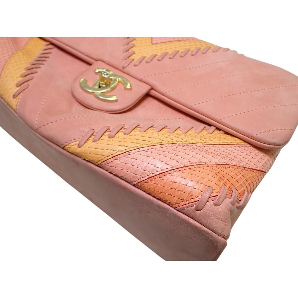 Chanel Patchwork Flap Bag Pink CC Snakeskin Paris-Cuba Medium Iridescent Chevron - Picture 10 of 16